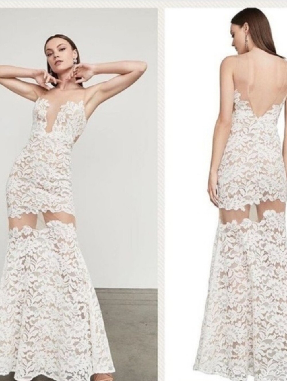 BCBGMAXAZRIA Women's Lace Ivory Reyna Gown